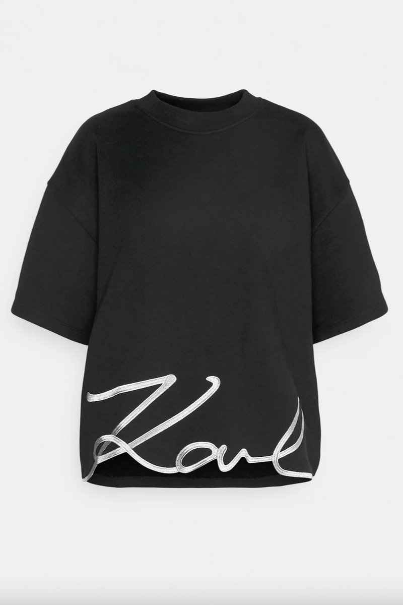 Karl Lagerfeld t-shirts &amp; toppe T-shirt - Sort - Signature hem - Karl Lagerfeld