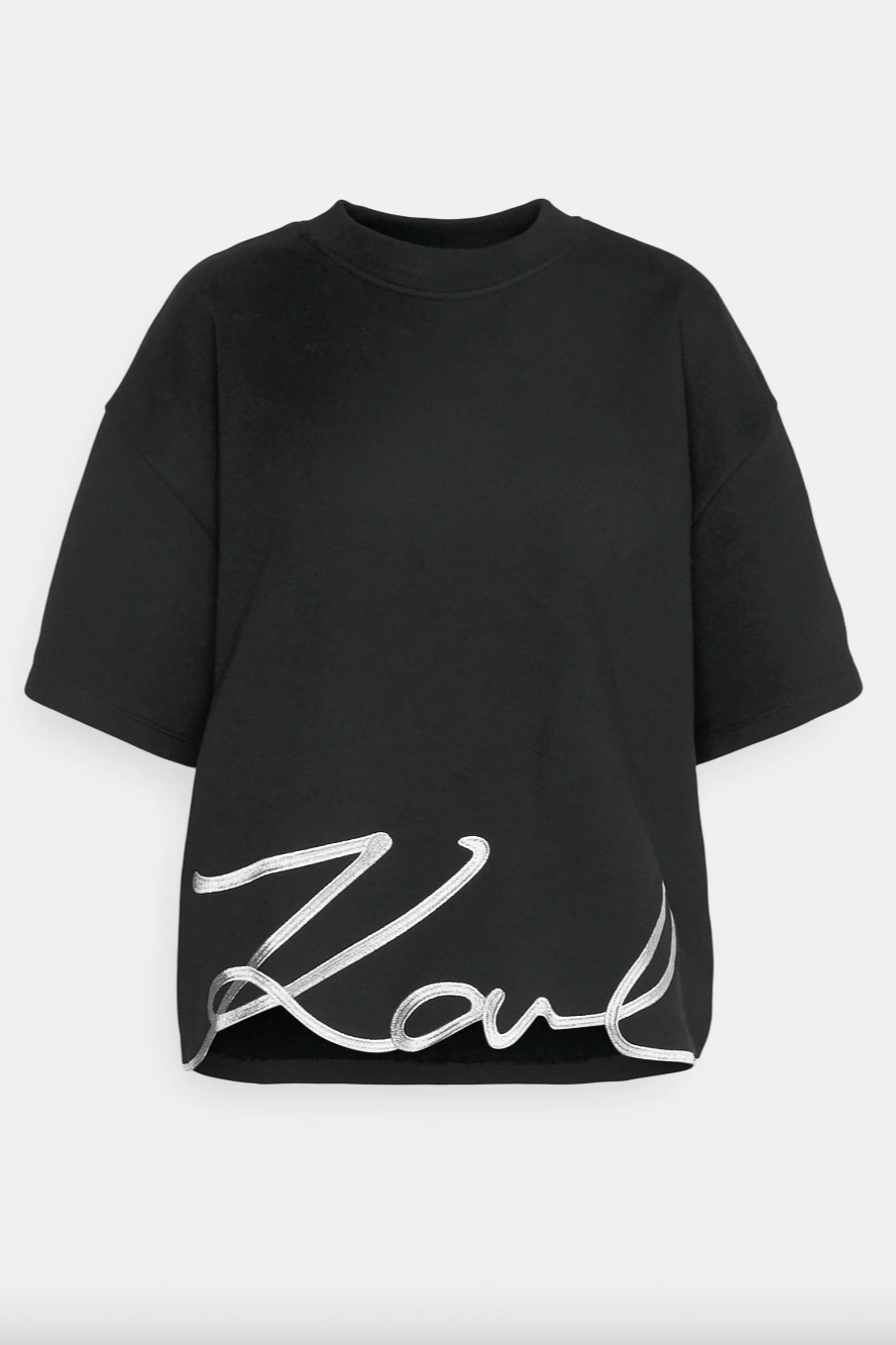 Karl Lagerfeld - T-shirt - Sort/Sølv - Signature hem