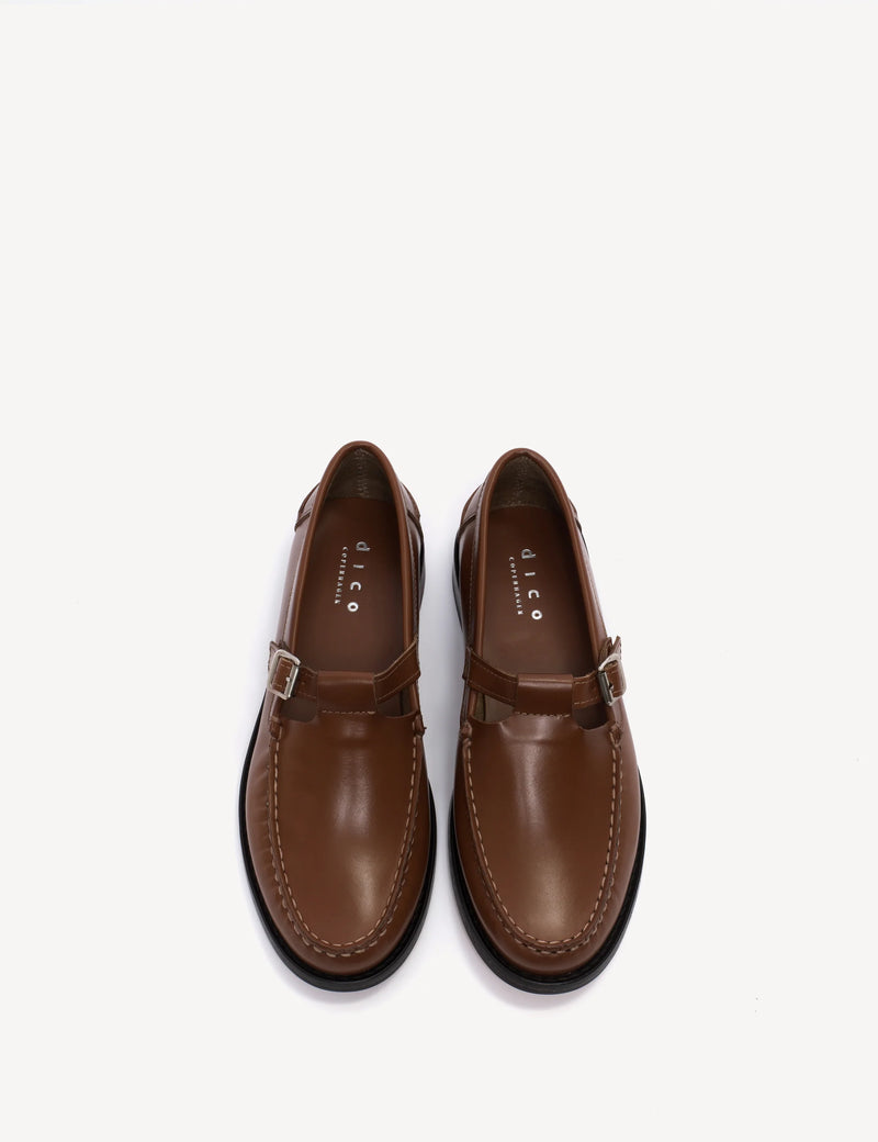 Dico - Læder Loafers - T-Bar - Hazelnut