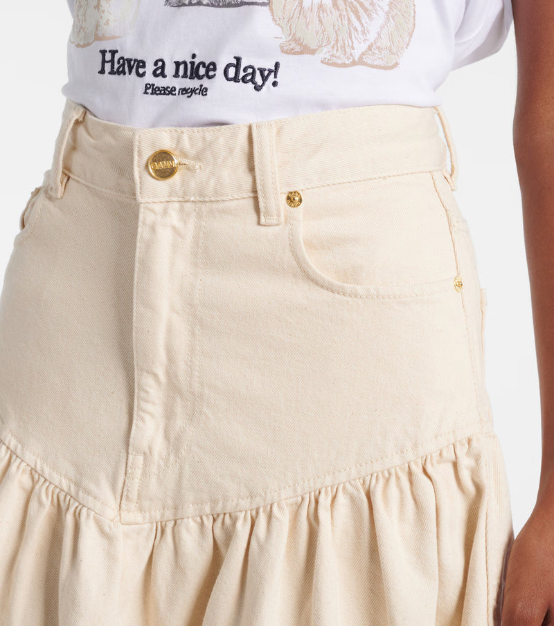 Ganni - Broderie anglaise denim skirt - Lys beige - Broderie