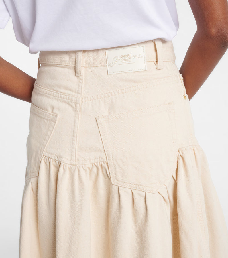 Ganni - Broderie anglaise denim skirt - Lys beige - Broderie