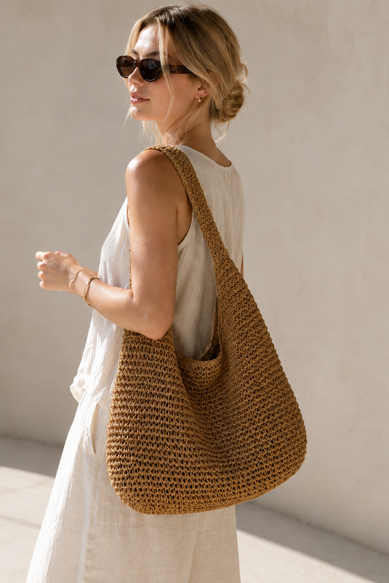 Andcopenhagen Basics - Hæklet stråtaske - Khaki - Jessie