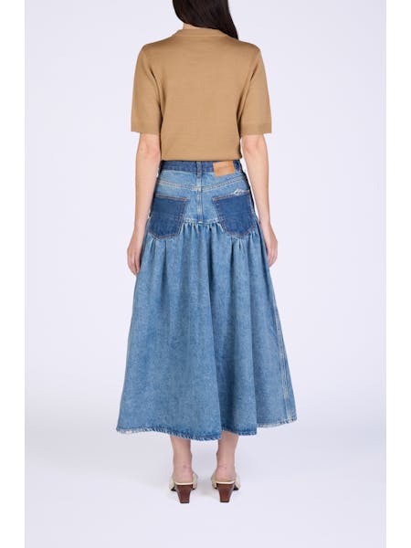 GANNI - Nederdel - Mid blue Vintage - Patchwork Denim Long Skirt