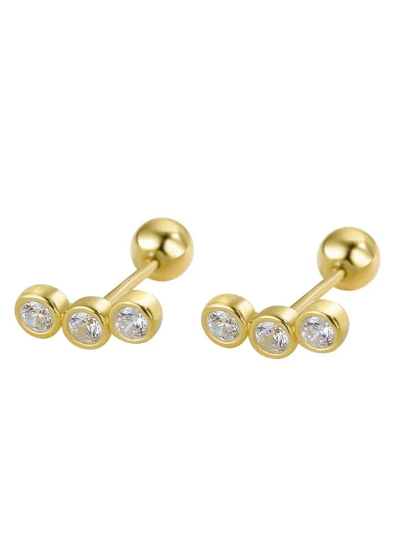Andcopenhagen Jewelry - Øreringe studs - 18 karat Guldbelagt 925 sterlingsølv - Dina 3 sten