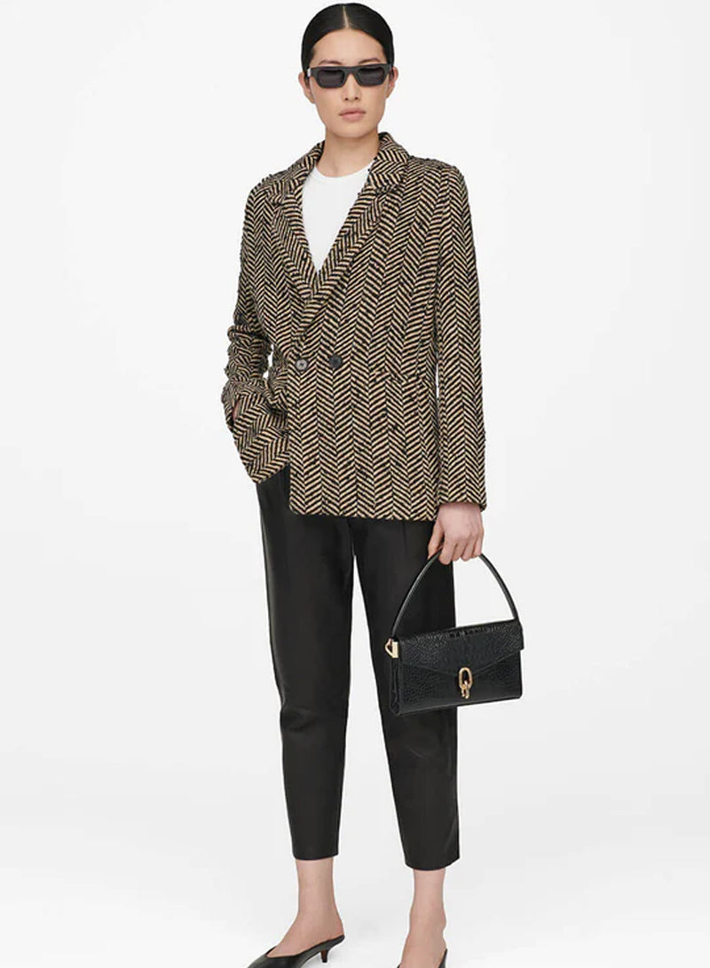 Anine Bing Diana Blazer Cream And Black Fishbone