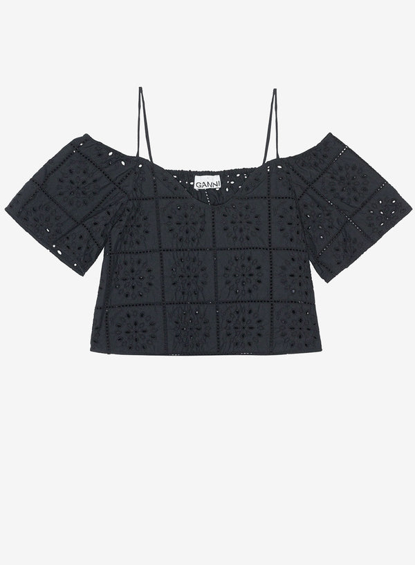 Ganni Broderie Anglaise Top Black
