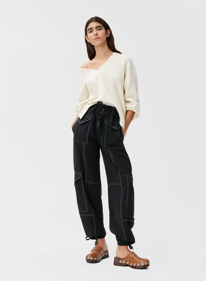 Ganni Light Slub High Waist Pocket Pants Black