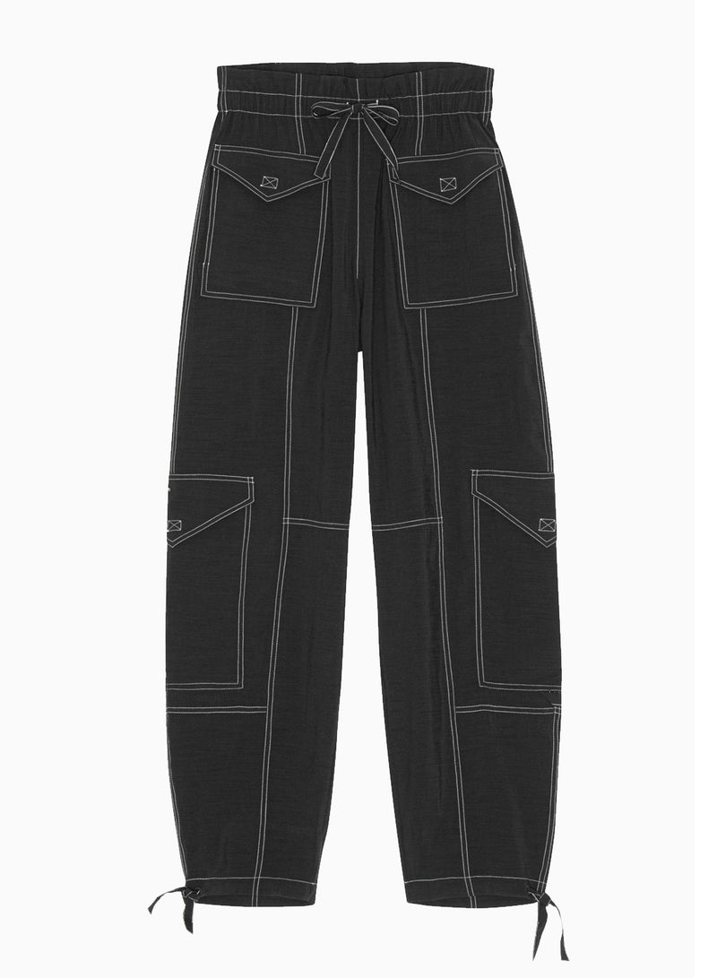 Ganni Light Slub High Waist Pocket Pants Black