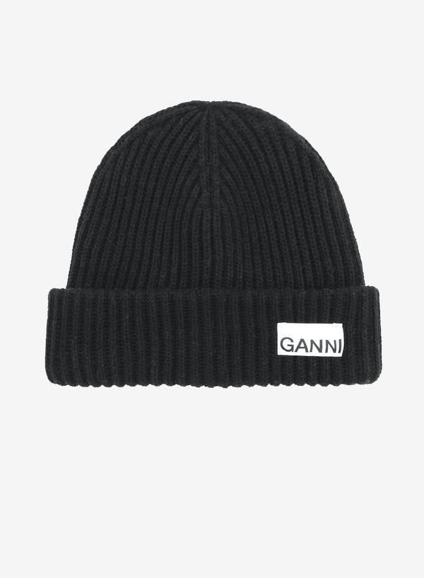 Ganni Structured Rib Beanie Black